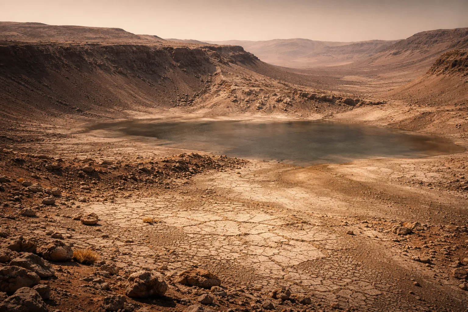 The Perseverance rover traversing Jezero Crater, a former lake with an ancient river delta on Mars.